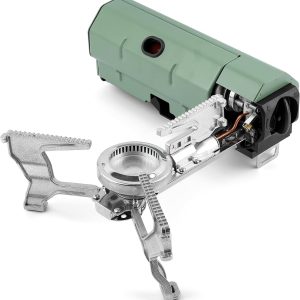 Portable Camping Stove, Sage Green, Aluminum Alloy Furnace with 10.2 Inch Burner Head, Foldable Gas Stove with Carry Bag, Manual for Outdoor Cooking